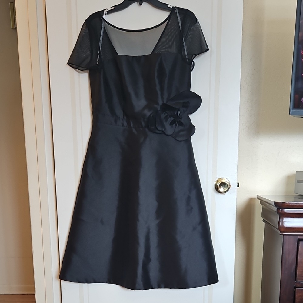 Kay Unger Black Midi Dress with Sheer Sleeves